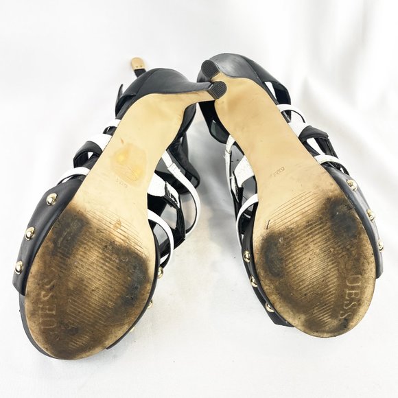Guess Black / White  Geo + Gold Studs High Heel Cage Platform Stilettos - Picture 6 of 6